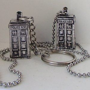 COPY - Dr. Who 3D Tardis Ball Chain Necklace Key & Chain Set of 2 New Modified …